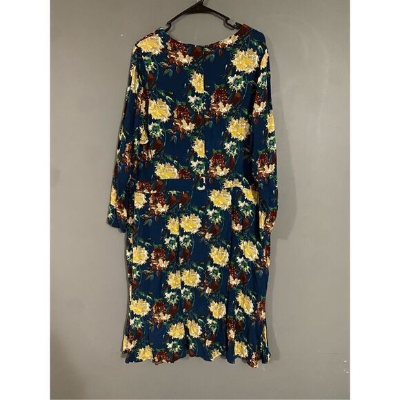 JUST FAB Long Sleeve Floral Print Blue A Line Rayon High Neck Dress 2X - Picture 8 of 10